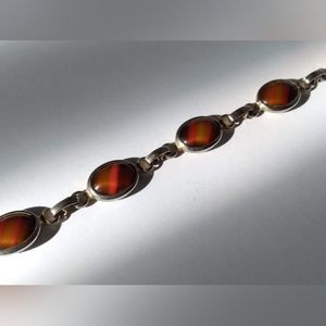 Red Layered Stone and Silver Tone Bracelet